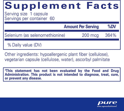 Selenium (Selenomethionine) | Antioxidant Supplement for Immune System, Collagen and Thyroid Support* | 60 Capsules